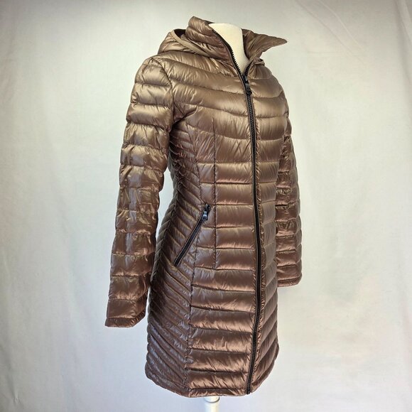 Calvin Klein Packable Hooded Premium Down Puffer Coat  Brown Size Medium - Picture 2 of 16